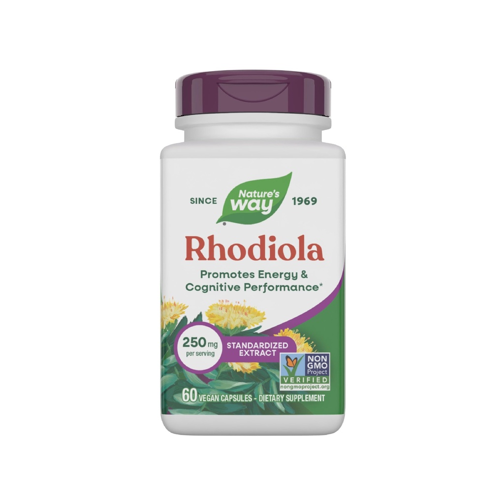 Nature's Way Rhodiola Premium Extract, 250 מ"ג למנה, תומך באנרגיה ובביצועים קוגניטיביים*, Fitogenic Herb*, Non-GMO Project מאומת, טבעוני, Gluten Free, 60 קפסולות (Packaging May Vary)