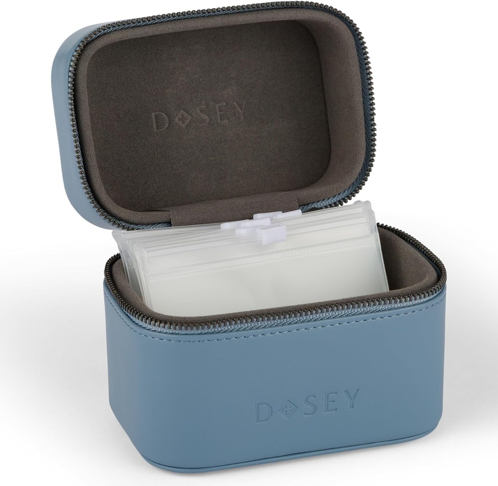 Dosey Travel Pill Case & Easy-Slide Pill Pouches - טבעוני עור יומי גלולות מארגנת עם 7 Airtight Pill Pockets for Medicine Storage & Protection - Stylish Pill Miner & Medicineארגן - BLUE