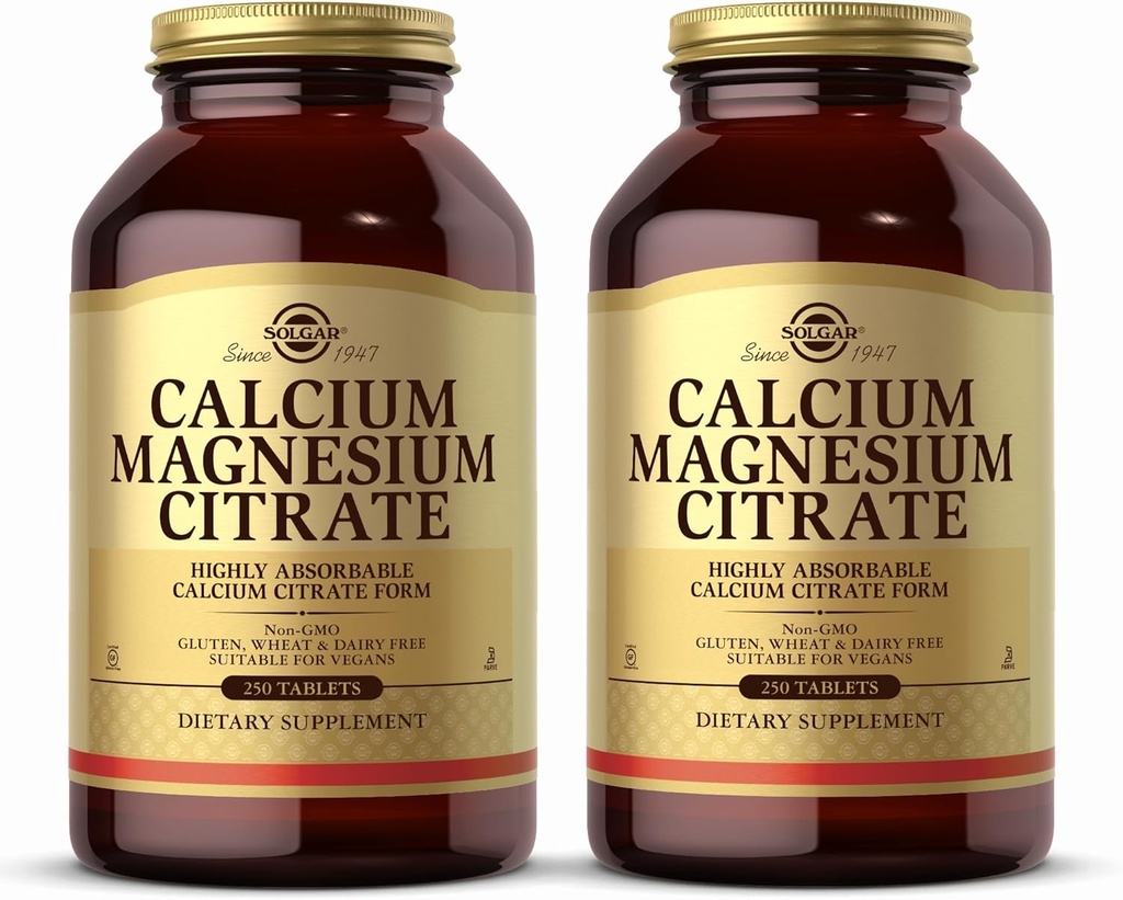 Solgar Calcium Magnesium Citrate, 250 טבליות (Pack of 2) - תמיכה עצמות בריאות ושיניים - תמיכה מערכת מערכת Musculoskeletal & Nervous - Highly Absorbable - non-GMO ו טבעוני - 100 המשרתים Total - 100 Total Serves