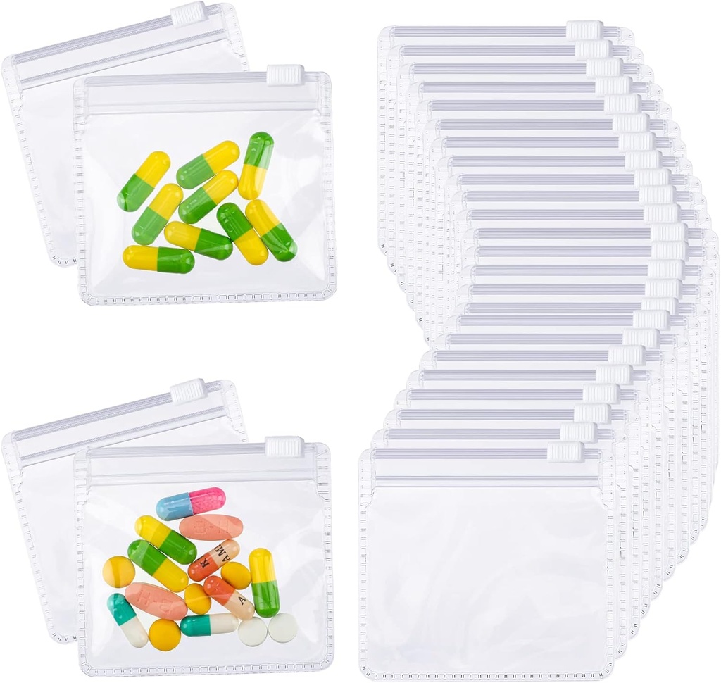 Nuanchu 96 Pieces Pill Pouches Set Reusable Zippered Pill Baggies Clear Self Sealing Travel Medicineארגן עם Slide Lock for Medicine ופריטים קטנים