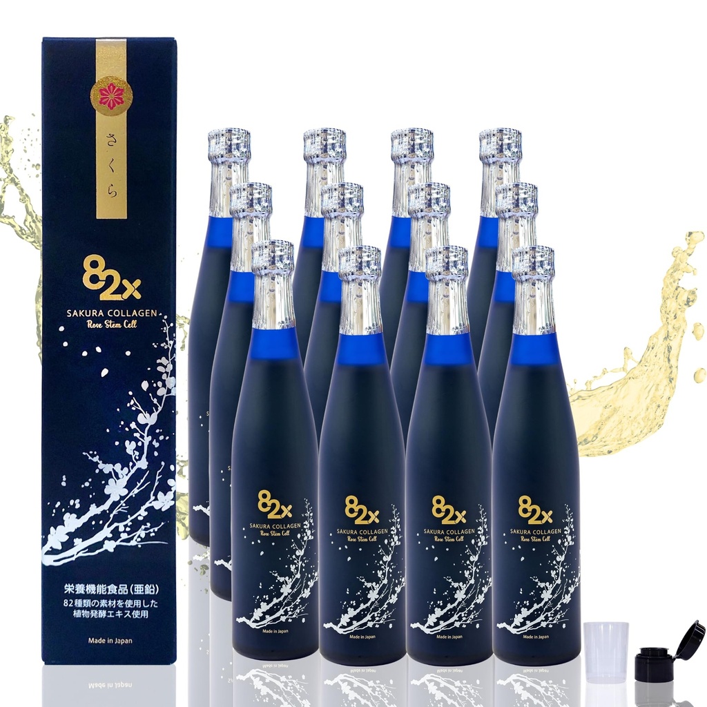 82X Stem Cell Collagen- Marine Collagen Peptides משקאות נוזליים לשיער העור של יפן עם 82 צמחים מחוסנים, ויטמינים, מינרלים ותוספים Pack 12