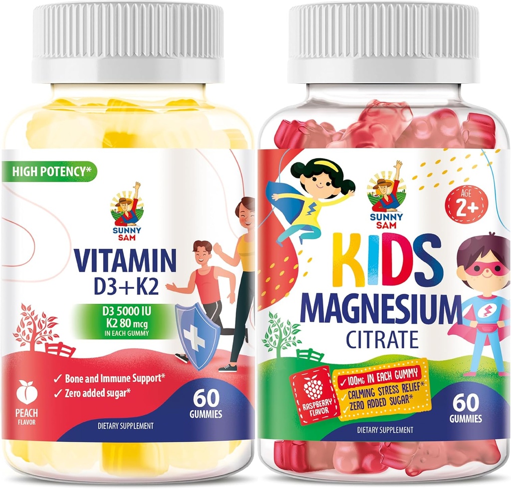 SunNY SAM ויטמין D3 K2 חניכיים 5000 IU & Magnesiummies לילדים Citrate Chewable תוסף עבור Mood & שרירים תמיכה תמיכה