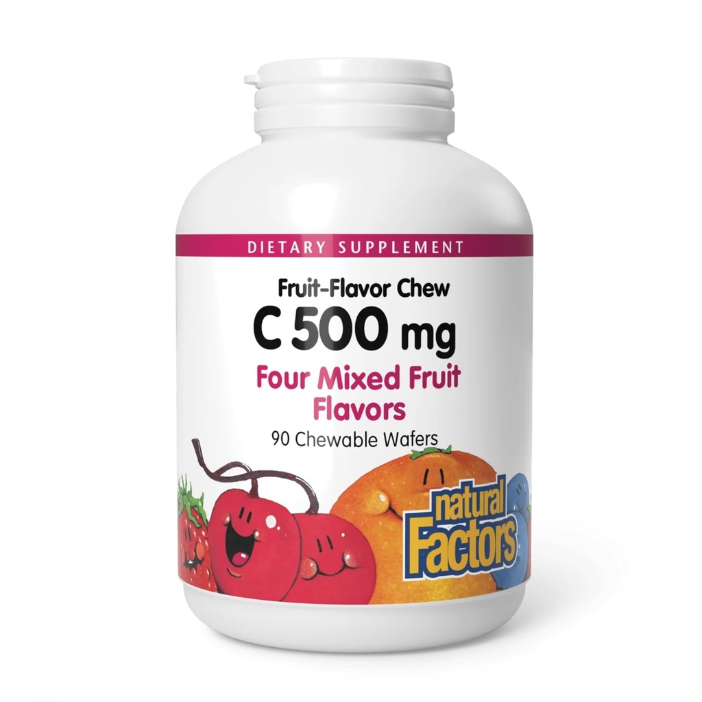 גורמים טבעיים, ילדים Chewable ויטמין C 500 מ"ג, תומכים בריאות החיסון, עצמות, שיניים וחניכיים, פירות מעורבים 90 Wafers