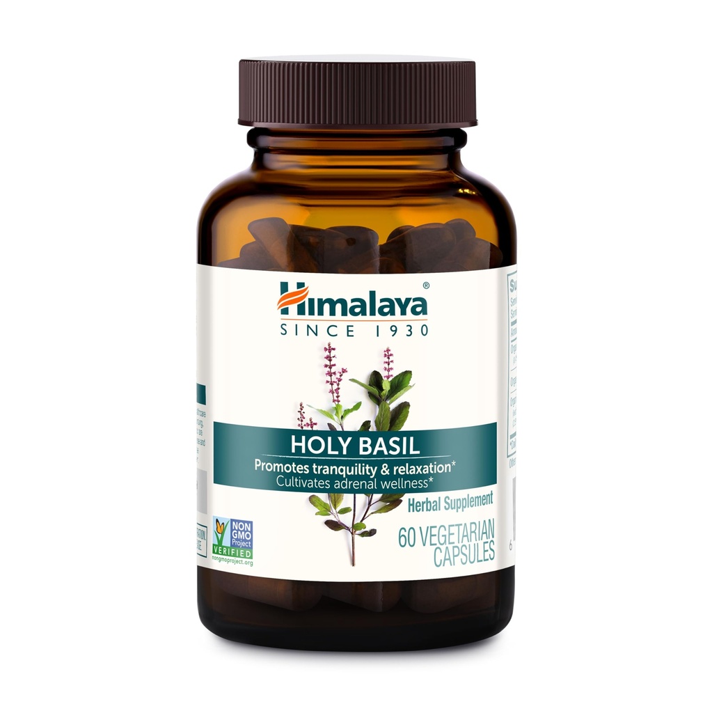 ההימלאיה הקדושה בזיל - Herbal Adrenal Support for Stress Relief, Relaxation, Energy Support and Occasional Sleepless - טבעוני, non-GMO, Gluten Free, 720 מ"ג, 60 קפסולות