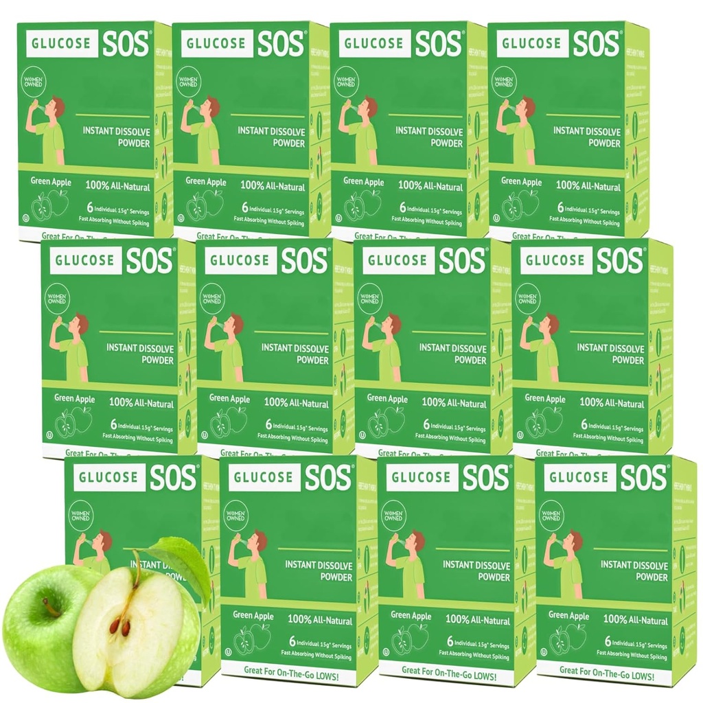 גלוקוזה SOS Glucose אבקת Packets עם Dextrose טבעי, Fast-Absorption זה אכזבות מיידיות בפה שלך עם No Water Needed, ירוק אפל 72 משרת
