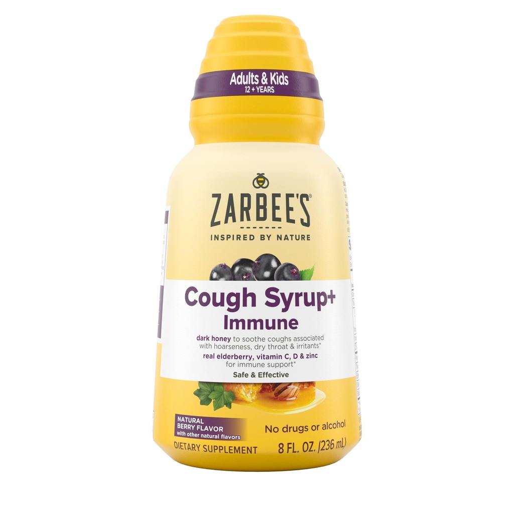 טבעי של זרבי כל היום Cough Syrup + Immune with Dark Honey, Real Elderberry, ויטמין C, D & Zinc, 8 ozבק