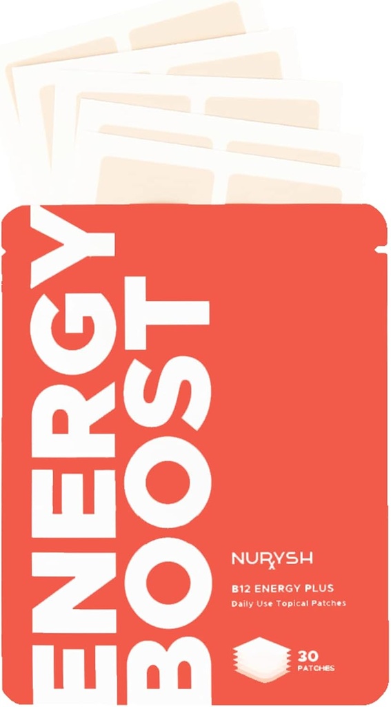 NURYSH B12 Energy Plus Patch - 30 Topical Patches - Vegan and Keto Friendly - for Men and Women