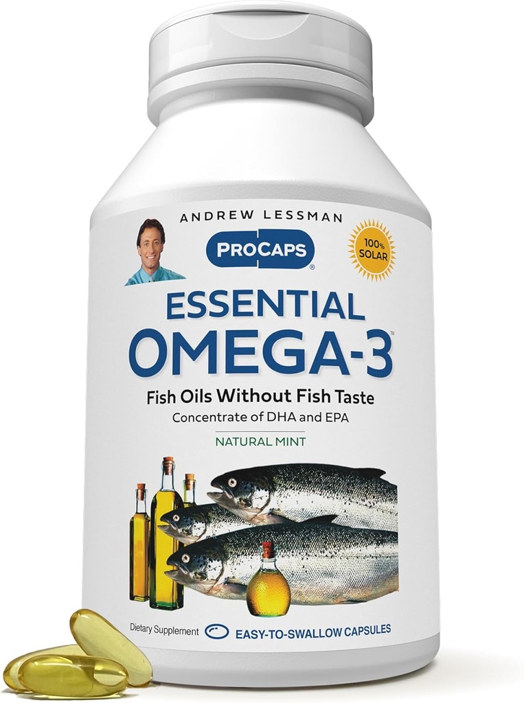 ANDREW LESSMAN Essential אומגה 3 Mint - 600 Softgels - Ultra-Pure, שמן אומגה 3 גבוה. DHA גבוה, No Stomach Upset, No Contaminants, No Mercury. קל ל-Swallow Softgels