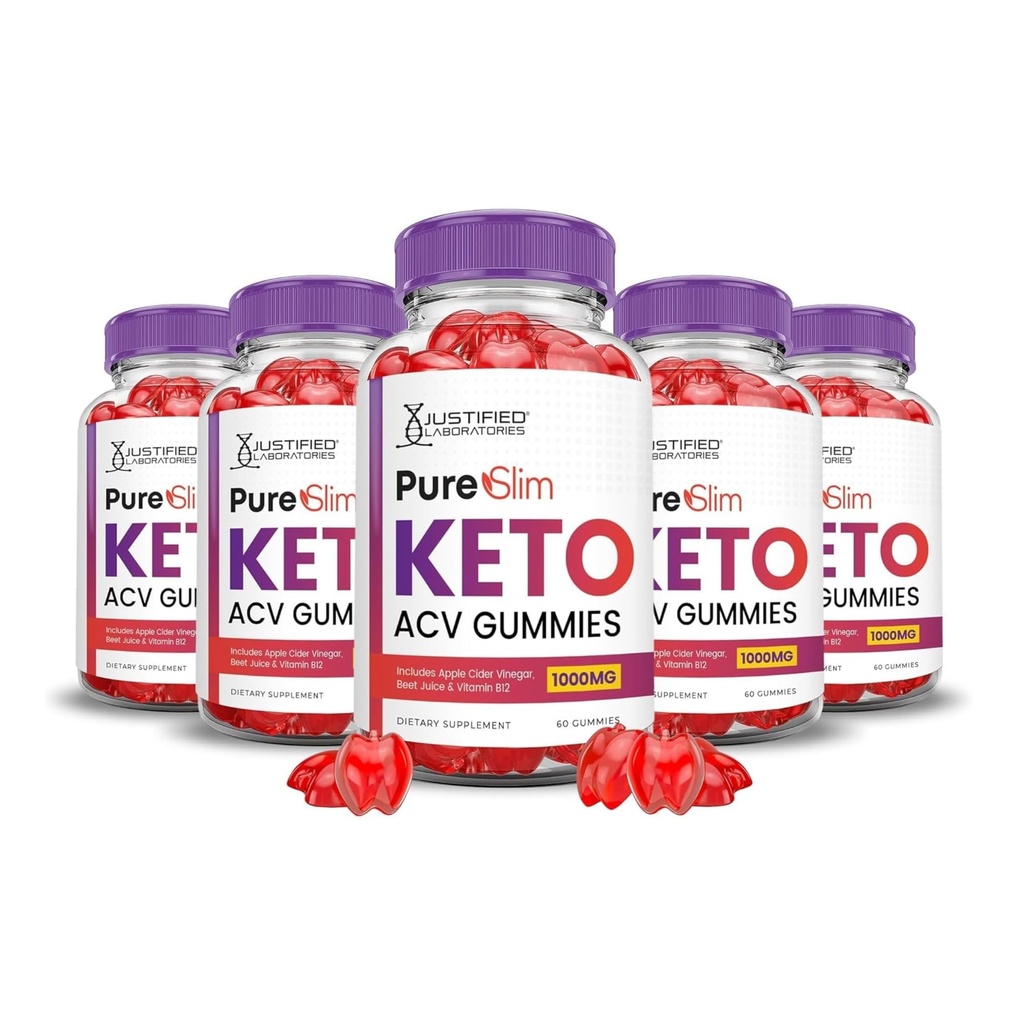 Justified Laboratories (5 Pack Pure Slim Keto ACV Gummies Advanced Formula 1000MG PureSlim Keto Gummies Apple Cider Vinegar פורמולה עם אבקת מיץ Pomegranate B12 טבעוני non GMO 300 מסטיק