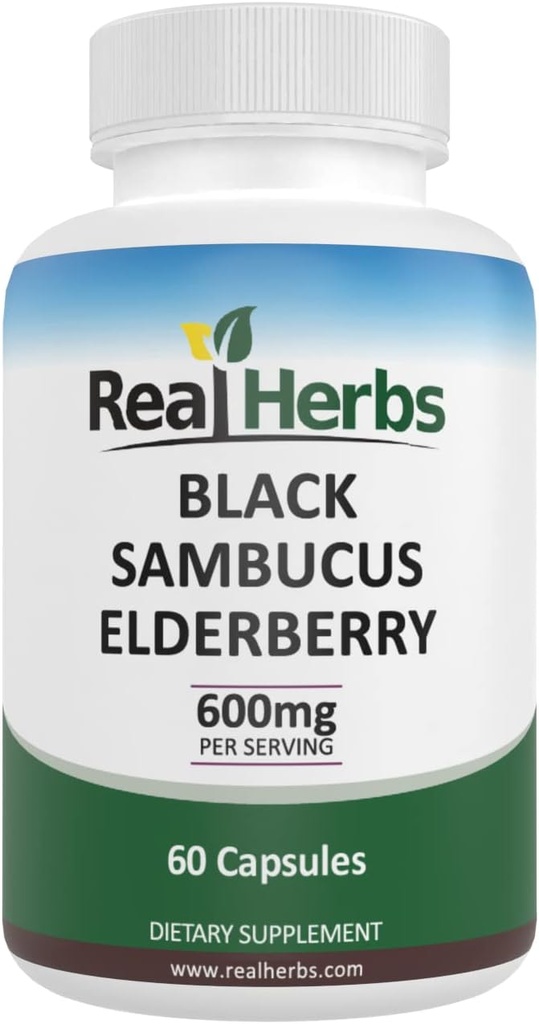 Real Herbs Elderberry Extracted מ 325 מ"ג של Elderberries סטנדרטי ל 5% פלבנואידים עם 275 מ"ג של Elderberry פירות לחלץ 5: 1 - Boosts Immunity - 60 קפסולות צמחוניות