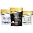 טרנספורמציה אבקה חלבון וניל | 30G Multi-Protein Superblend + Grass-Fed hydrolyzed Collagen Peptides אבקת שיער, Skin, Nails + אורגני Super Greens Superfood אבקת Immune & אנרגיה תמיכה