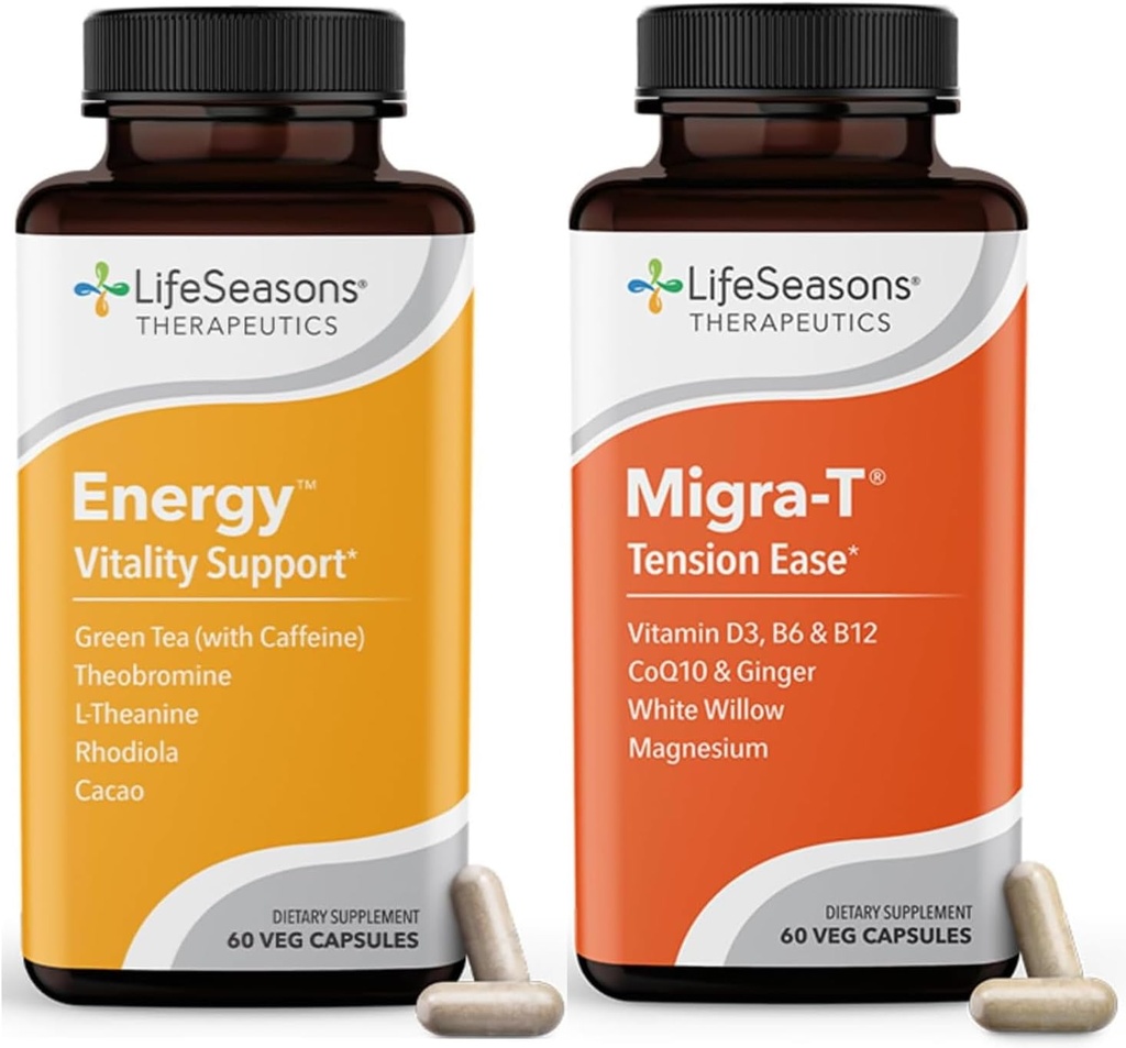 Migra-T עם Caffeine - Migraine Prevention & Relief תוסף - תמיכה ב-Se Headaches - מפחית אור סאונד & Odor רגישות - 120 קפסולות
