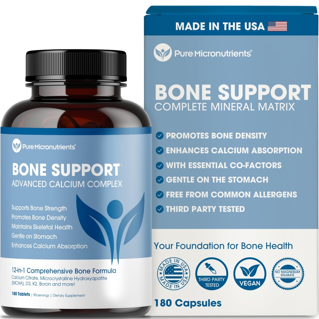 תוסף Calcium לנשים וגברים - Calcium Citrate & hydroxyapatite + ויטמין D3 K2 Magnesium Zinc & More for Complete Bone Health, 180 טבליות