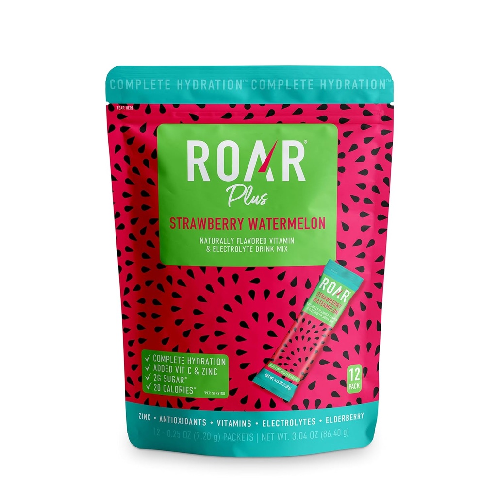 Roar לחלוטין hydrotion אבקת פלוס - hydrotion Packets עם Zinc and Elderberry - אבקת אלקטרוליטים No GMOs, Gluten Free - טרופי טוויסט 12