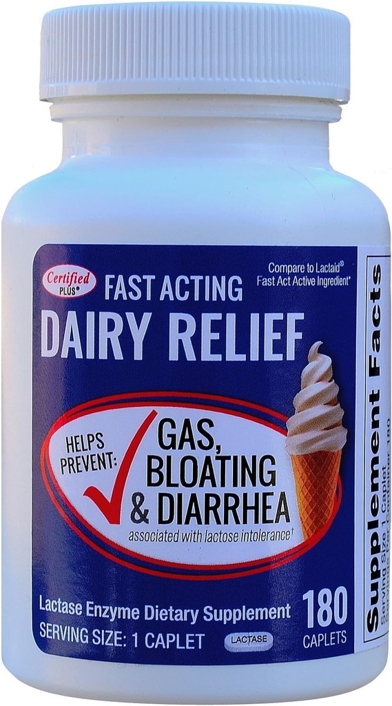 Fast Acting Lactase 180 Caplets Generic Lactase Fast Act 9000 יחידות FCC לכל Caplet