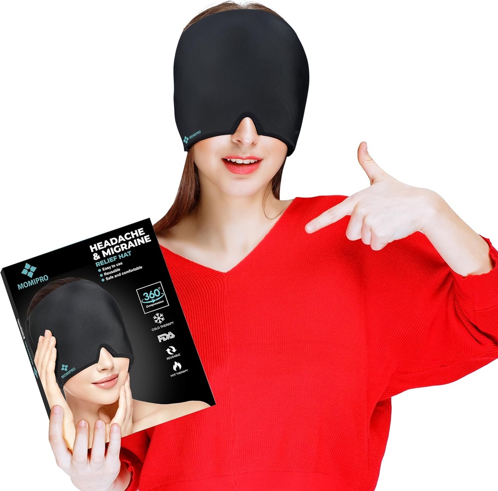 Migraine Head Relief Cap, 360 ראש חם ו Cold Therapy Hat עם Cool Gel, Ice Head Wrap and Cold Pack Mask, Eye Cap for Tension and Stress Relief