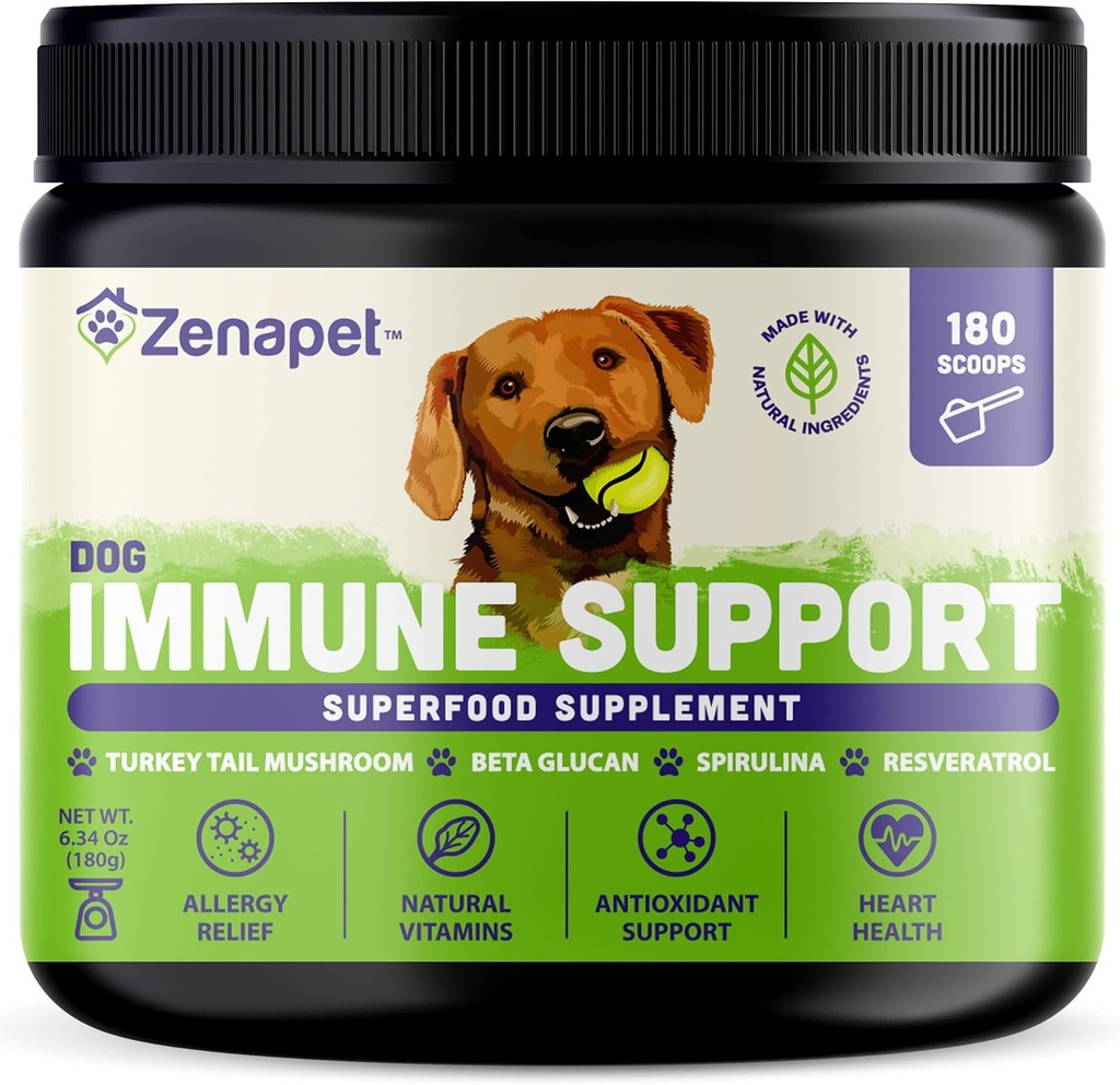 ZENAPET כלב Immune תומך אבקת Premium Topper, טורקיה Tail, Spirulina & Beta-Glucan, תומך מערכת החיסון בריאה ו העיכול, Human-Grade, המיוצר בארה"ב