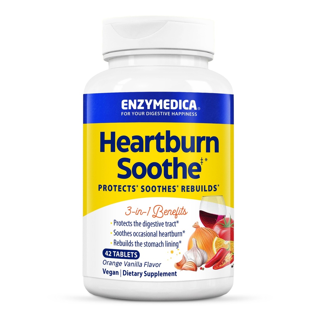 Enzymedica, Heartburn Soothe, Fast-Acting Digestive Aid, Vanilla Orange, 42 Chews (21 משרתות)