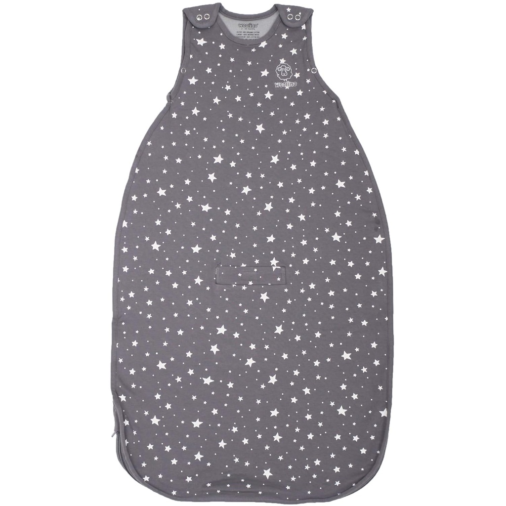 Woolino Merino Wool and Organic Cotton Ultimate Sleep Sack - עונה 4 - Two-Way Zipper Fitable Sleep Bag - Universal Size Sack for Baby (2-24 חודשים) - כוכב אפור