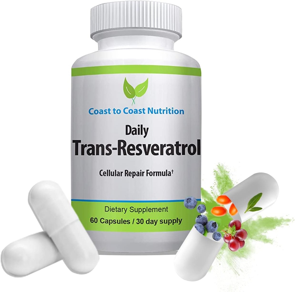 תוספי Trans-Resveratrol - קפסולות אורגניות - תוספי מזון טבעוני לנשים וגברים, טבעי אנטי-חמצן, Polyphenols תוסף, Anti Aging - 60 קפסולות, 600 מ"ג, 30 יום אספקה
