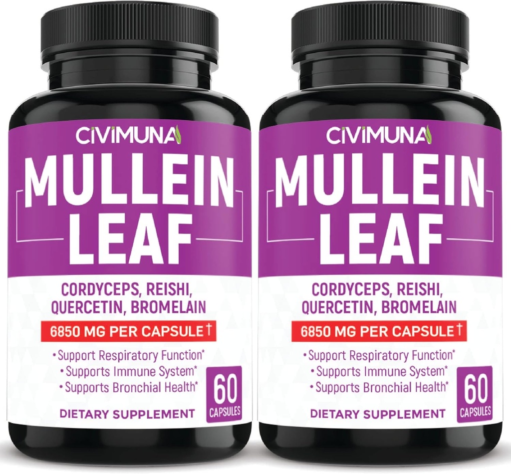 (2 Packs) מולליין על קפסולות 6850 מ"ג - מולליין Leaf, Cordyceps, Reishi - 4 חודשים אספקה