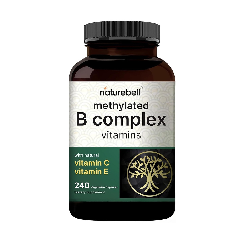 NatureBell Methylated B Complex ויטמינים - 240 קפסולות צמחוניות - High Bioavailability 12-in-1 פורמולה - עבור Immune Health & Energy Support