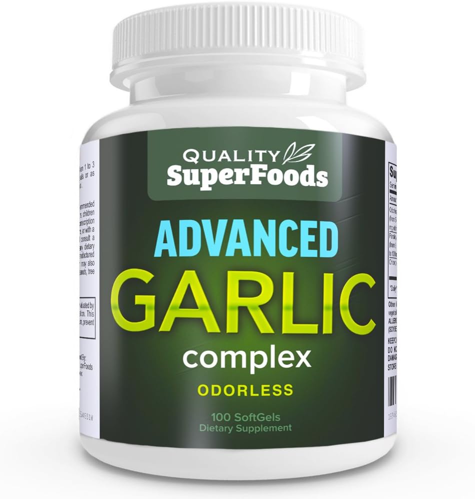 מתחם Garlic מתקדם - איכות Superfoods (100ct) כוח רב עוצמה מורכב בלנדר של Garlicless Garlic (Allium sativum), Parsley (petroselinum fum), ו Chlorophyll.