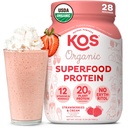 אבקת חלבון טבעוני KOS, Strawberries & CreamA אורגני - Low Carb Pea חלבון תערובת, צמחי מבוסס על מזון עם ויטמינים ומינרלים, Gluten חינם - החלפת Meal עבור נשים וגברים - 28 משרתים