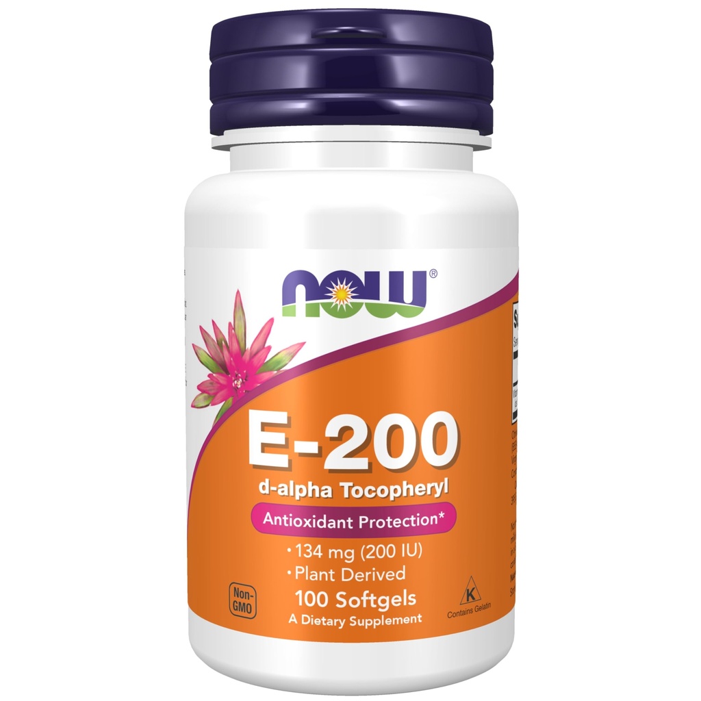תוספי מזון עכשיו, ויטמין E-200 IU, D-Alpha Tocopheryl, Antioxidant Protection * 100 Softgels