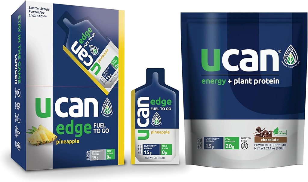 UCAN Pineapple Edge אנרגיה Gel & שוקולד חלבון - גדול עבור ריצה, אימון, כושר, Cycling, Crossfit & More | סוכר חינם, טבעוני, & Keto Friendly אנרגיה תוספת