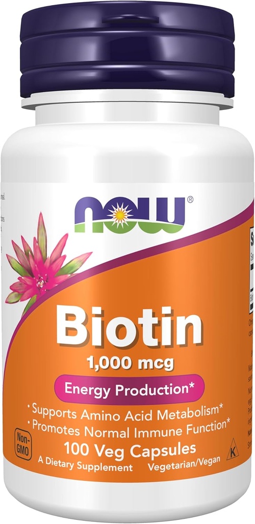 תוספי מזון עכשיו, ביוטין 1,000 mcg, Amino Acid Metabolism*, ייצור אנרגיה *, 100 קפסולות