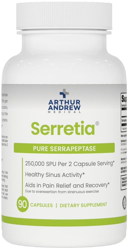 ארתור אנדרו רפואי, Serretia, Serrapeptase Formula forשרירים and Sinus Support, 90 קפסולות