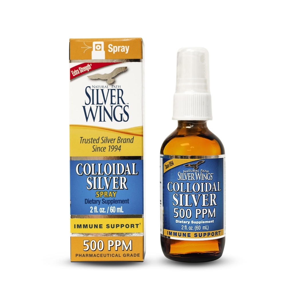 נתיב טבעי שביל Silver Wings Colloidal Silver - תוספת תמיכה נוזלית תוספת - 500ppm (2500mcg) - 2oz Spray