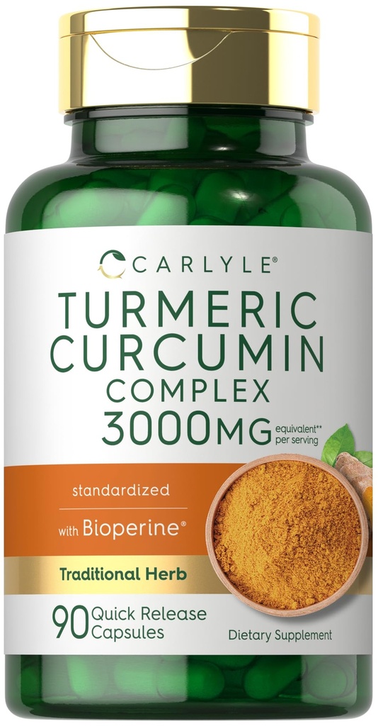קרליל Turmeric Curcumin עם Black Pepper 3000 מ"ג | 90 קפסולות אבקה | תוסף מורכב עם bioperine | Non-GMO, Gluten Freeten