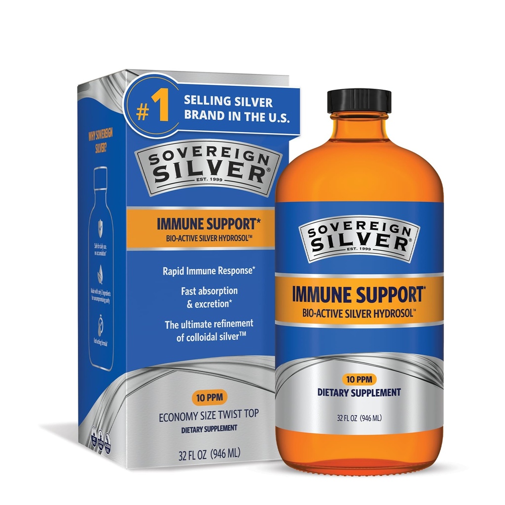 ריבונית Silver Immune Support - Colloidal Silver, Bio-Active Silver Hydrosol, 10 ppm, Liquid Twist Top, 32 Fl Oz, (946 mL)