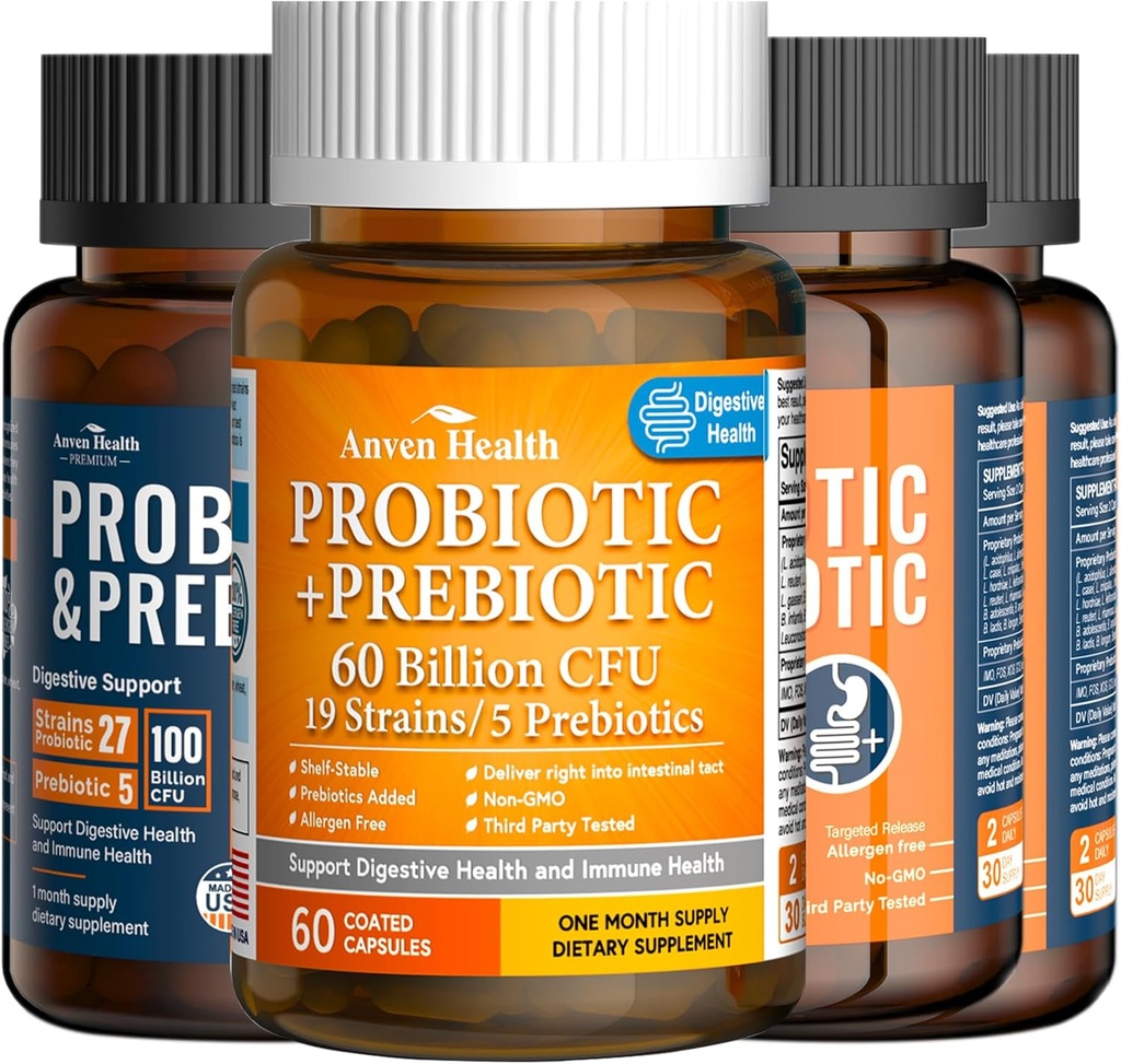 Optimal Gut Health Bundle עבור המשפחה כולה: 100 מיליארד פרוביוטיקה ו 60 מיליארד פרוביוטיקה עבור Gut Digestive & Immune Health丨4 Pack