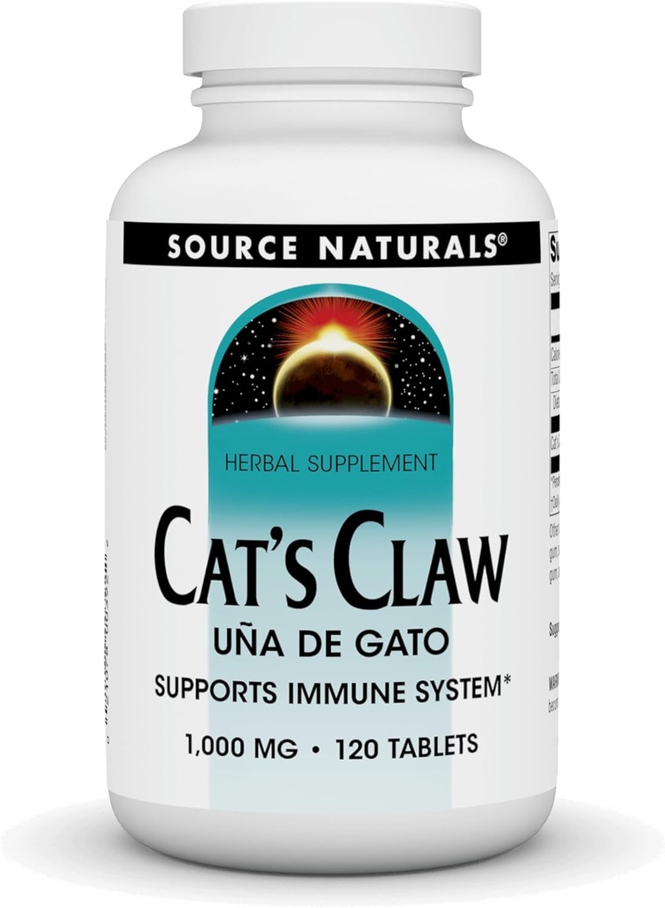 מקור Naturals Cat's Claw Bark UNA de Gato 1000 מ"ג תוספת תזונתית - תומך במערכת החיסון - 120 טבליות