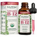 LiveWise Naturals B12 ויטמין Drops non-GMO, תערובת ביואקטיבית אורגנית לאנרגיה, קלייריות, פוקוס, ו- Easy Absorption, Adenosylcobalamin & Methylcobalamin תוסף, טבעוני, Gluten-Free, חלב ללא חלב, ללא חלב, ללא חלב, חלב.