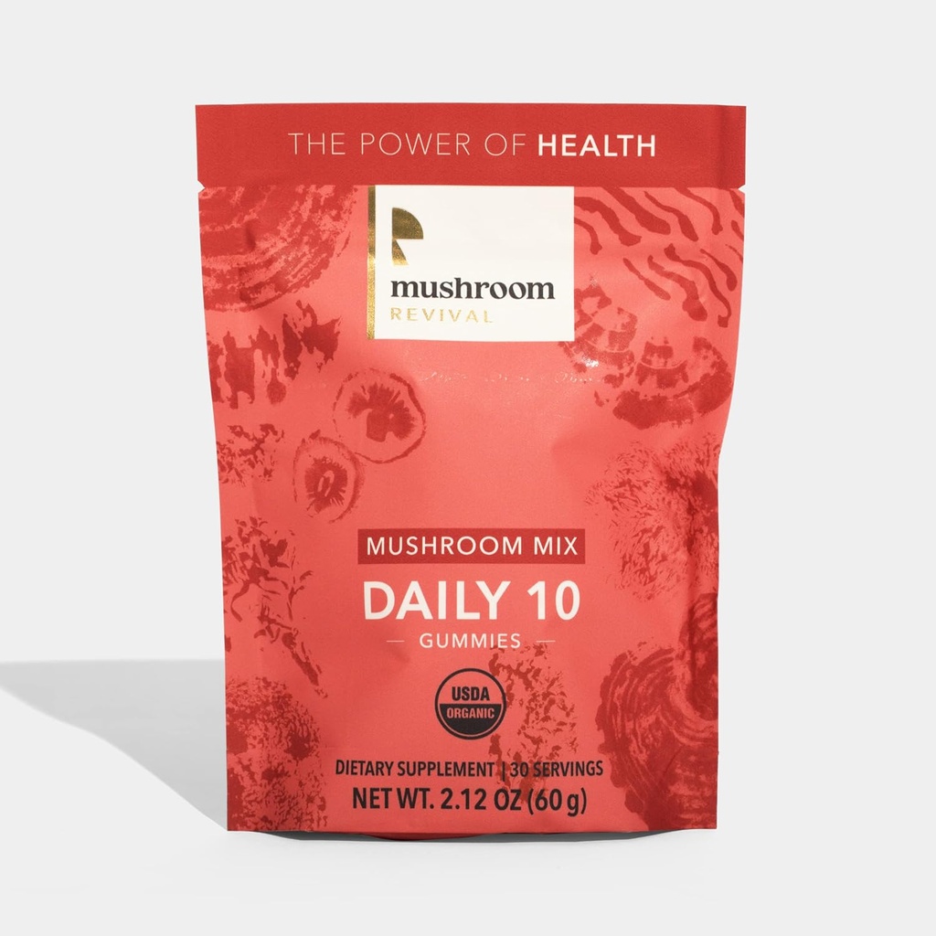Mushroom Revival, אורגני, Daily 10 Mushroom Mixmies, 2.12 Ounces, non-GMO, טבעוני, גלוטן חינם, Keto, חלב חינם