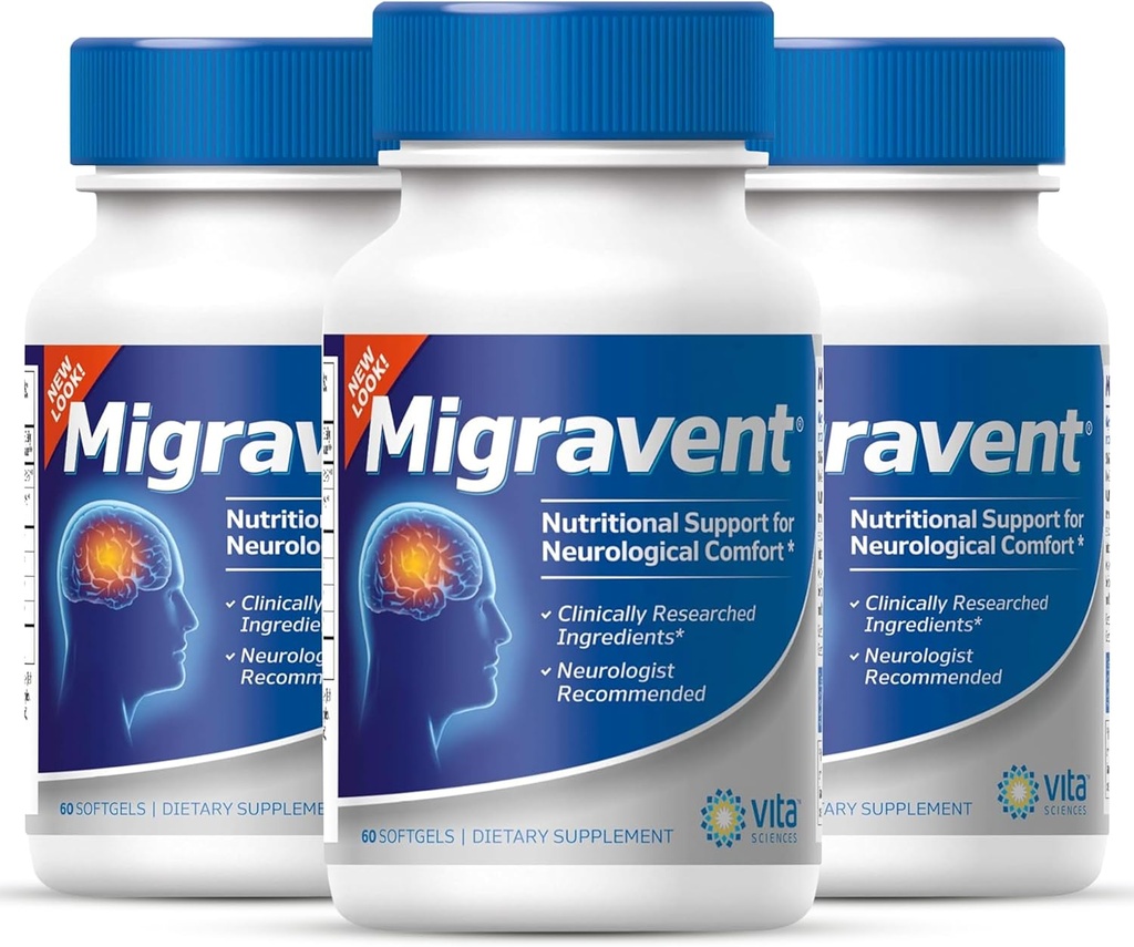 Vita Sciences Migravent - Advanced Nutritional Formula with Magnesium, CoQ10, ויטמין B2 ו- PA-Free Butterbur for Neuroלוגי ו-Vircular Support - 60 קפסולות (Pack of 3)