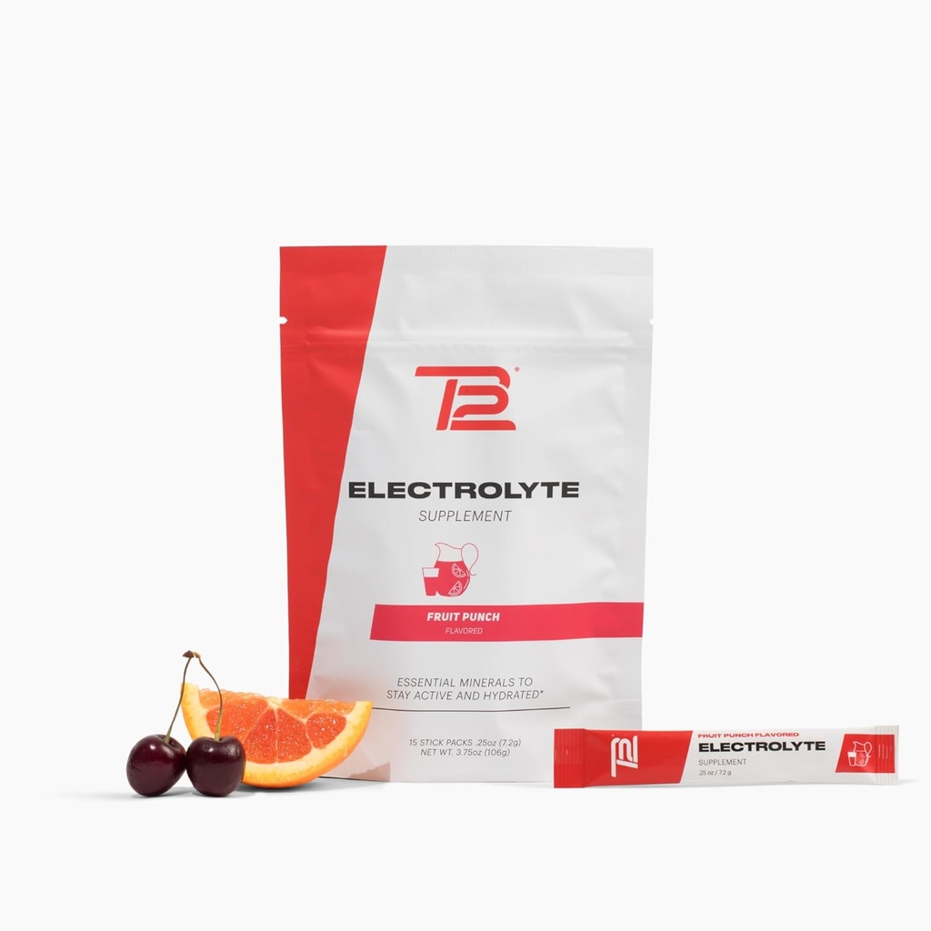 TB12 אבקת אלקטרוליטים אבקה Packets פירות Punch - מינרל-Rich אלקטרוליט אבקה עבור הידרה מהירה על ידי טום Brady - טבעי, סוכר נמוך, טבעוני, Gluten-Free, Easy to Mix - 15 Stickpacks
