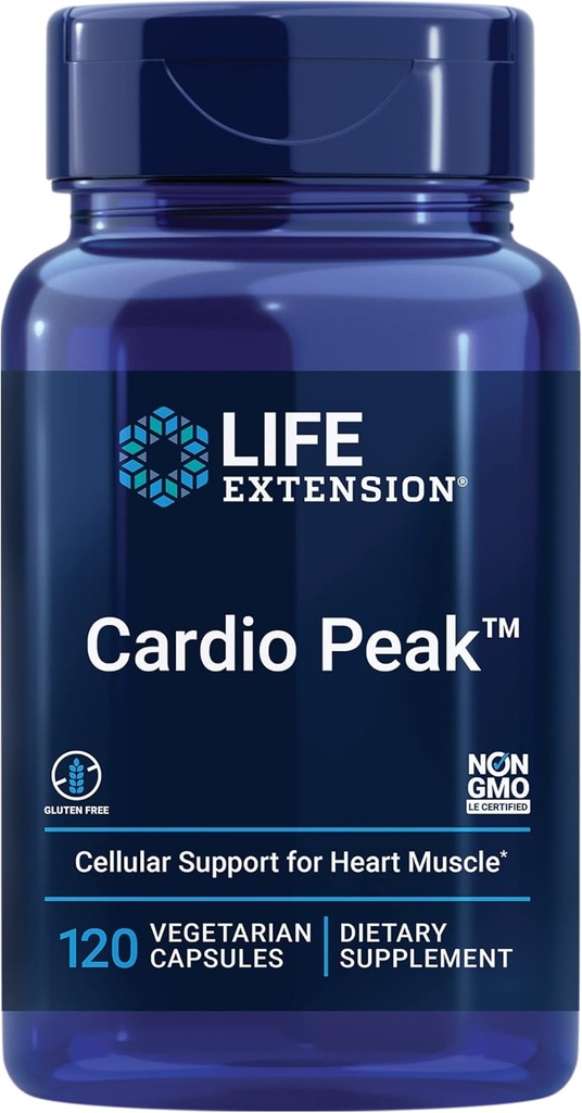 Life Extension Cardio Peak -horn Extract (Leaf, Flower, Stem) תוסף עם Arjuna Extract for Heart Health Support - פעמיים Daily - Gluten Free, non-GMO, Vegetarian - 120 קפסולות
