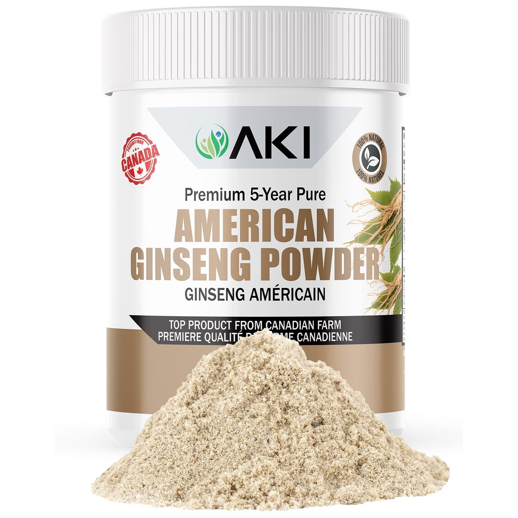 AKI American גינזנג אבקת עם 4% גינזנוסיידים - אידיאלי עם קפה, Beverages Like Smoothies - Pack of 1 (1.5oz/42.5g)