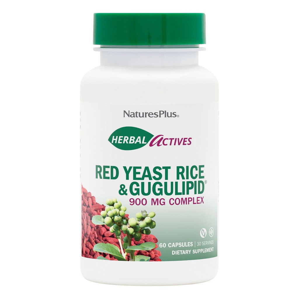 NaturesPlus Red Yeast Rice Gugulipid Complex - 450 מ"ג, 60 קפסולות טבעוניות - תוספת איכות מרשם, תמיכה כולסטרול - Vegetarian, Gluten-Free - 60 משרתים