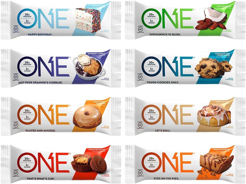 Generic One Proteins, Sampler Variety Pack, Gluten Free 20g חלבון, רק 1g Sugar, 2.12 Oz Bars (8 Count)
