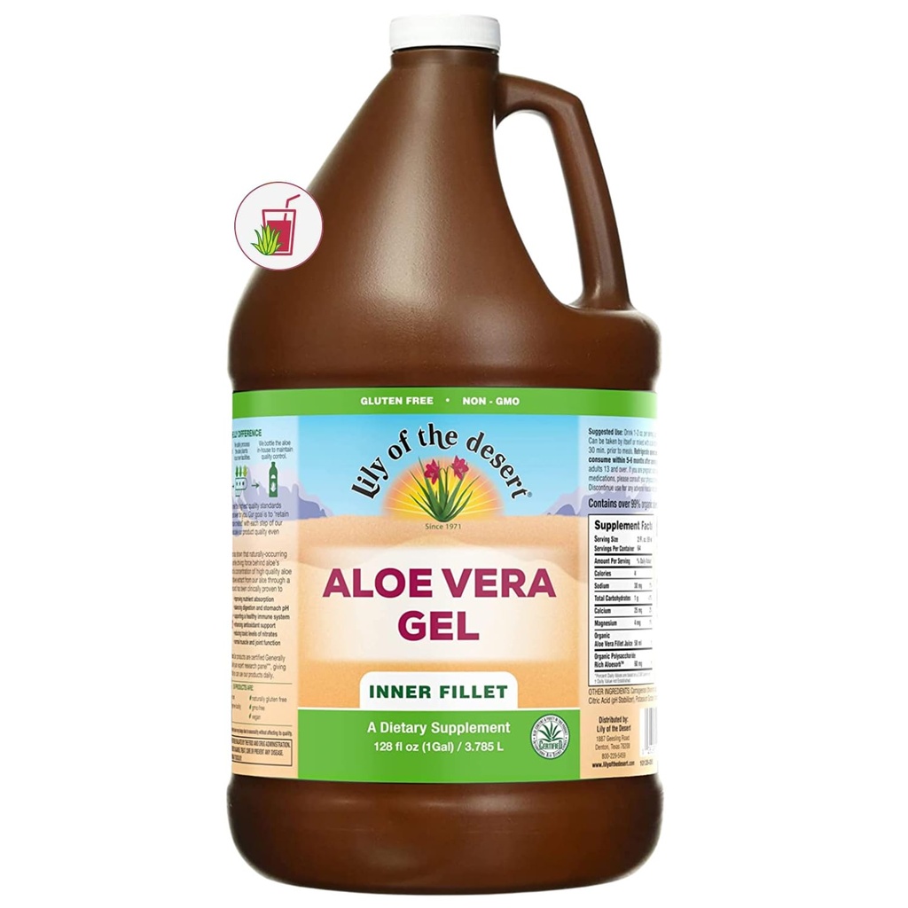 לילי של המדבר אלוורה גל - Inner Fillet Thicker Consistency Aloe Vera שותה עם ויטמינים טבעיים, Enzymes for Gut Health, Stomach Relief, Wellness, Glowing Skin, 128 Fl Oz