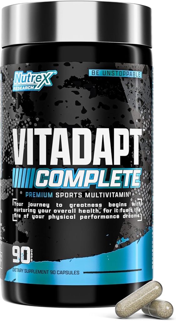 Nutrex Research Vitadapt Complete Sports Multivitamin for Men - 24 ויטמינים, KSM-66 Ashwagandha ומינרלים עבור ספורטאים - Mens Multivitamin (90 קפסולות)