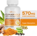 Cumar Golden 570mg Curcuminoids Turmeric Curcumin תוספת עם פיפרין, Licorice Root & Aloe Vera - קפסולות בריאות טבעיות גבוהה (90 Count)