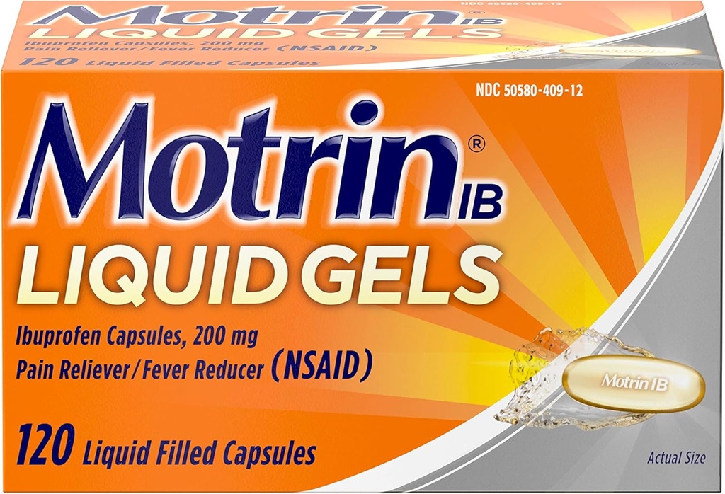 Motrin IB 200 מ"ג Ibuprofen נוזל Gel Pain Reliever / Fever צמצם עבור כאב וכאב, 120 ct