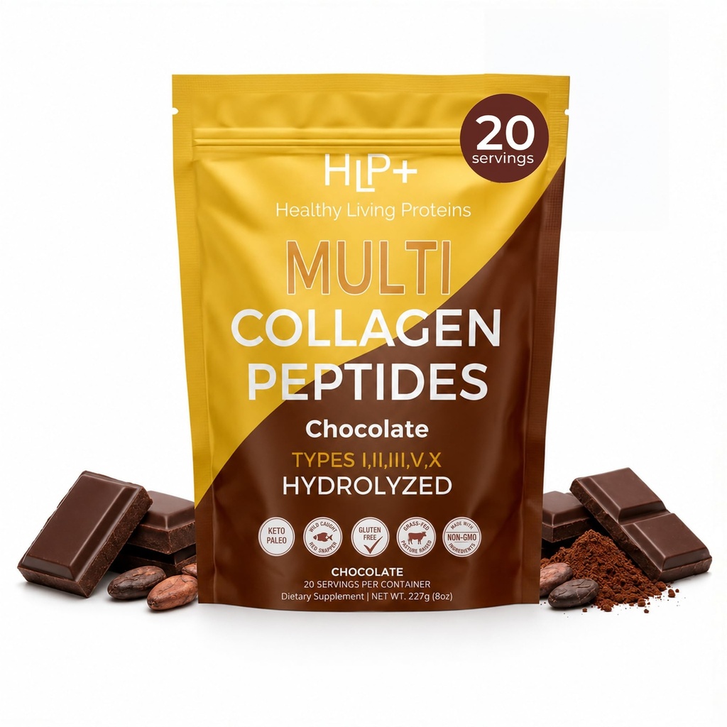 חלבון חי בריא - hydrolyzed Multi Collagen Peptides אבקת סוגים I, II, III, V & X - Grass Fed Bovine, Wildתפס Marine, Free Range Chicken - Gluten Free (Choate, 8 oz)